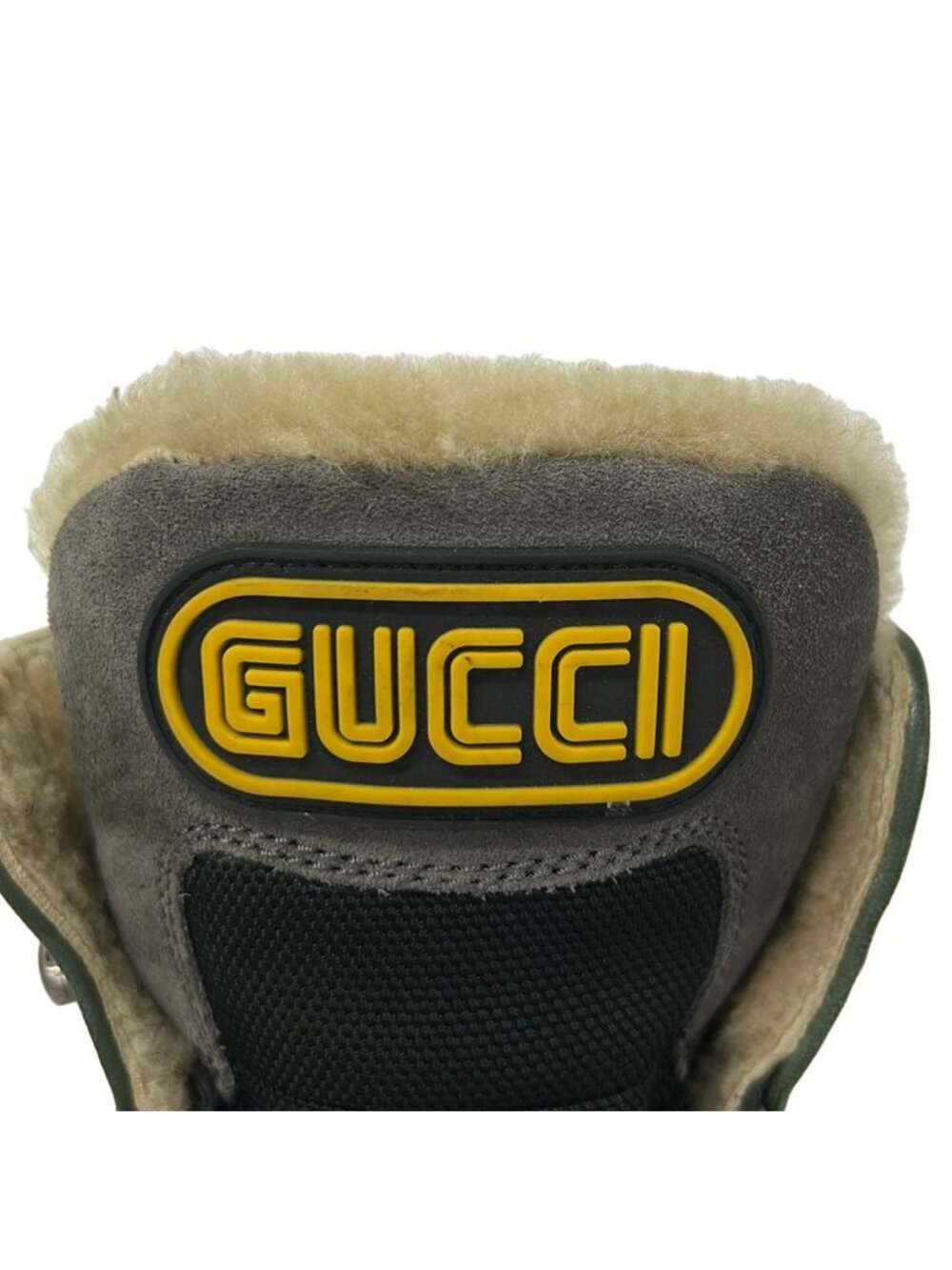 Gucci Short Boots 6 Black Green Gray Boa Leather - Picture 7 of 7